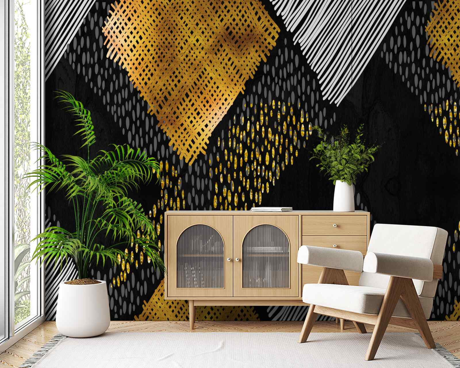 Fototapet vârfuri de munte, negre și aurii