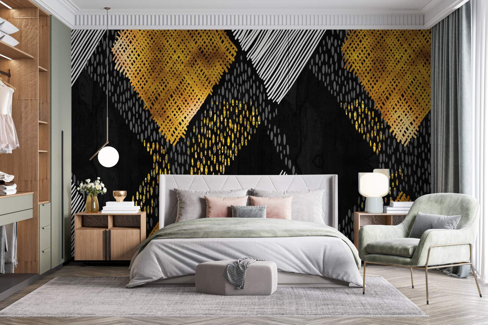 Fototapet vârfuri de munte, negre și aurii