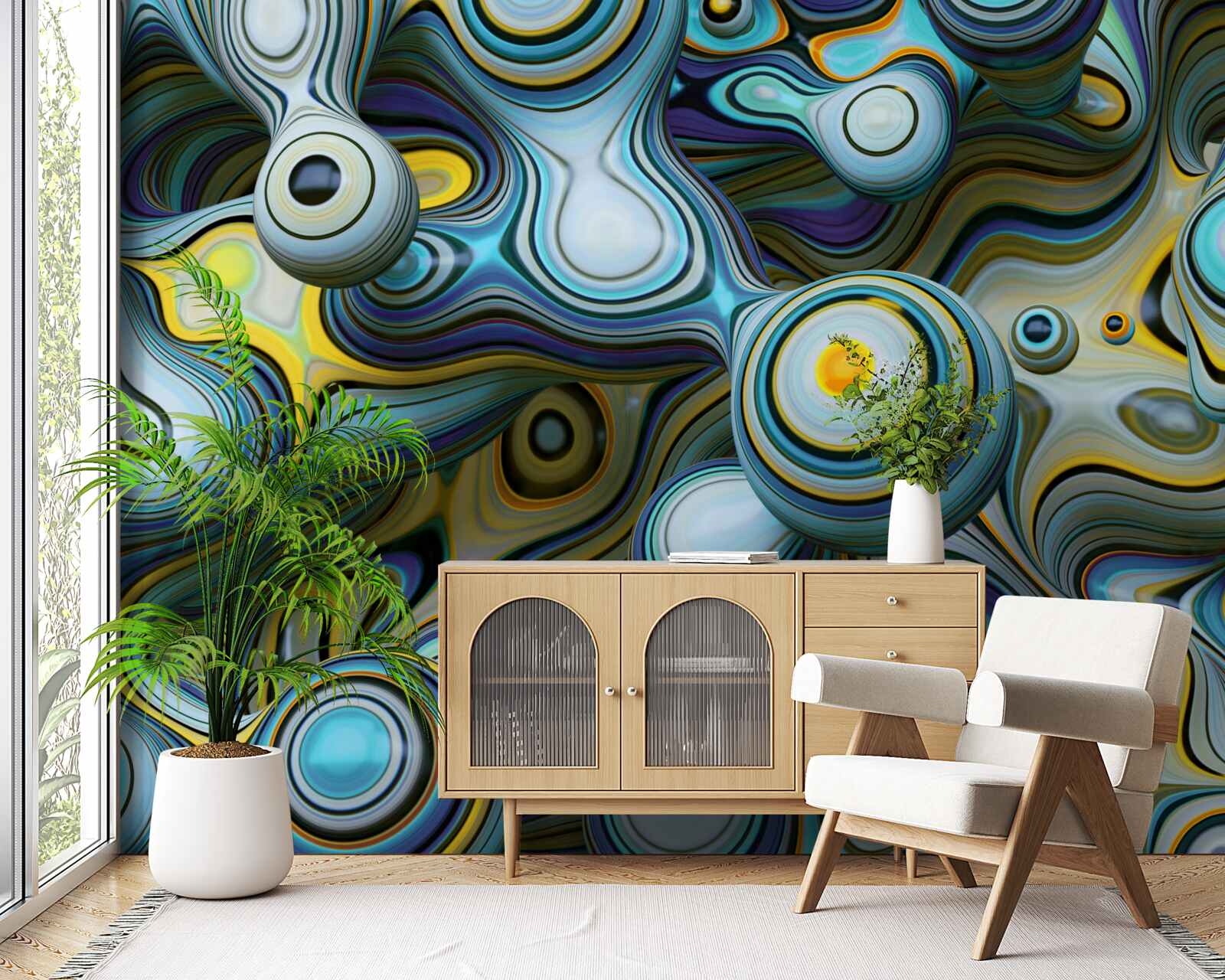 Fototapet imagini abstracte de bile și raze luminoase