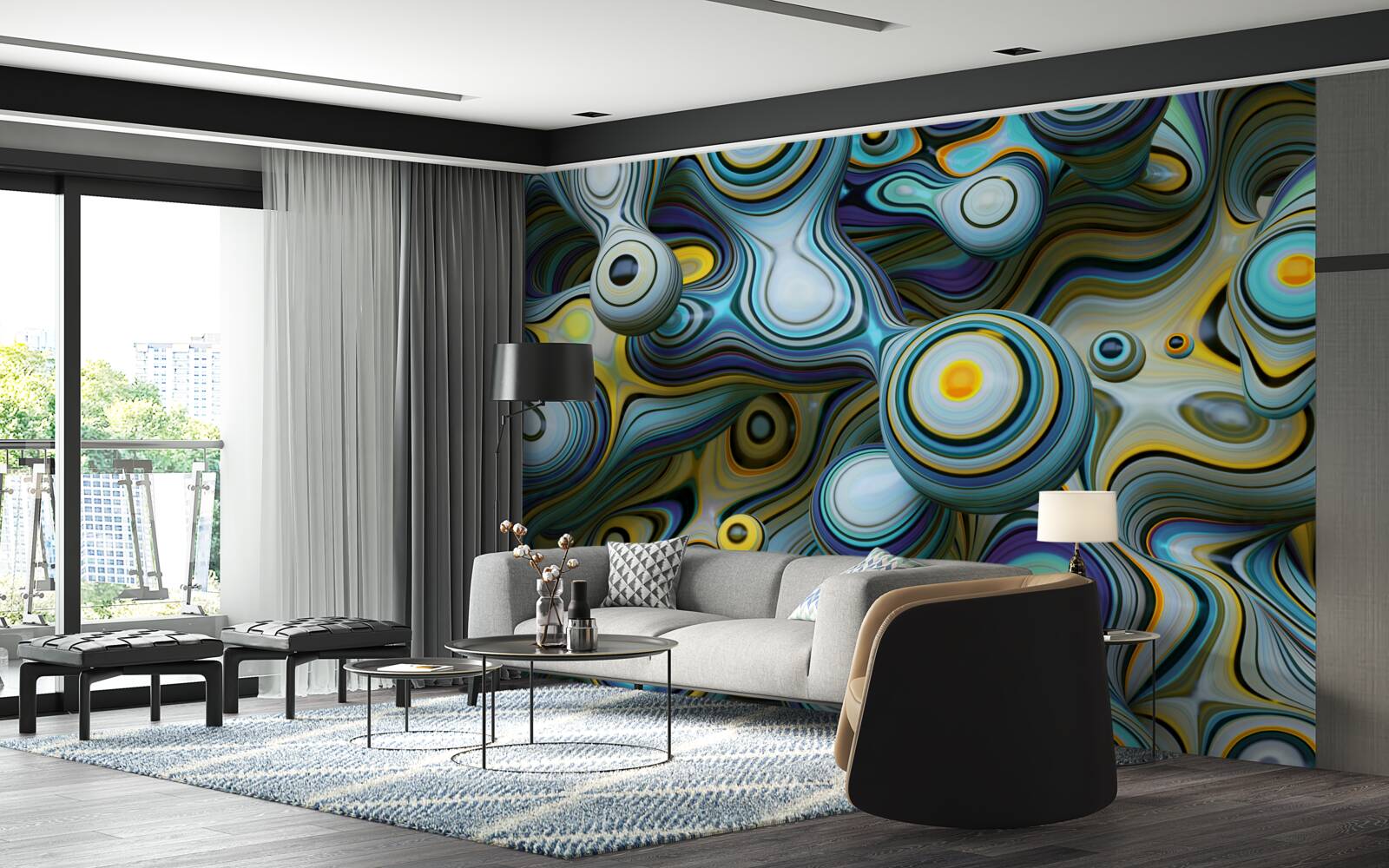 Fototapet imagini abstracte de bile și raze luminoase