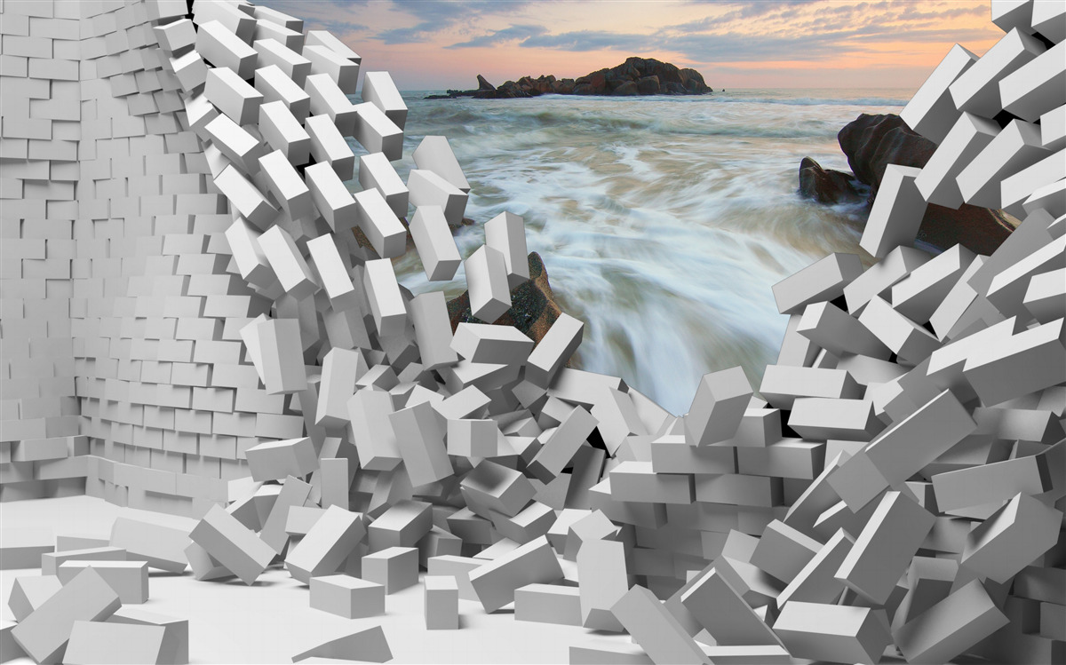 Fototapet zidul abstract este distrus de valuri