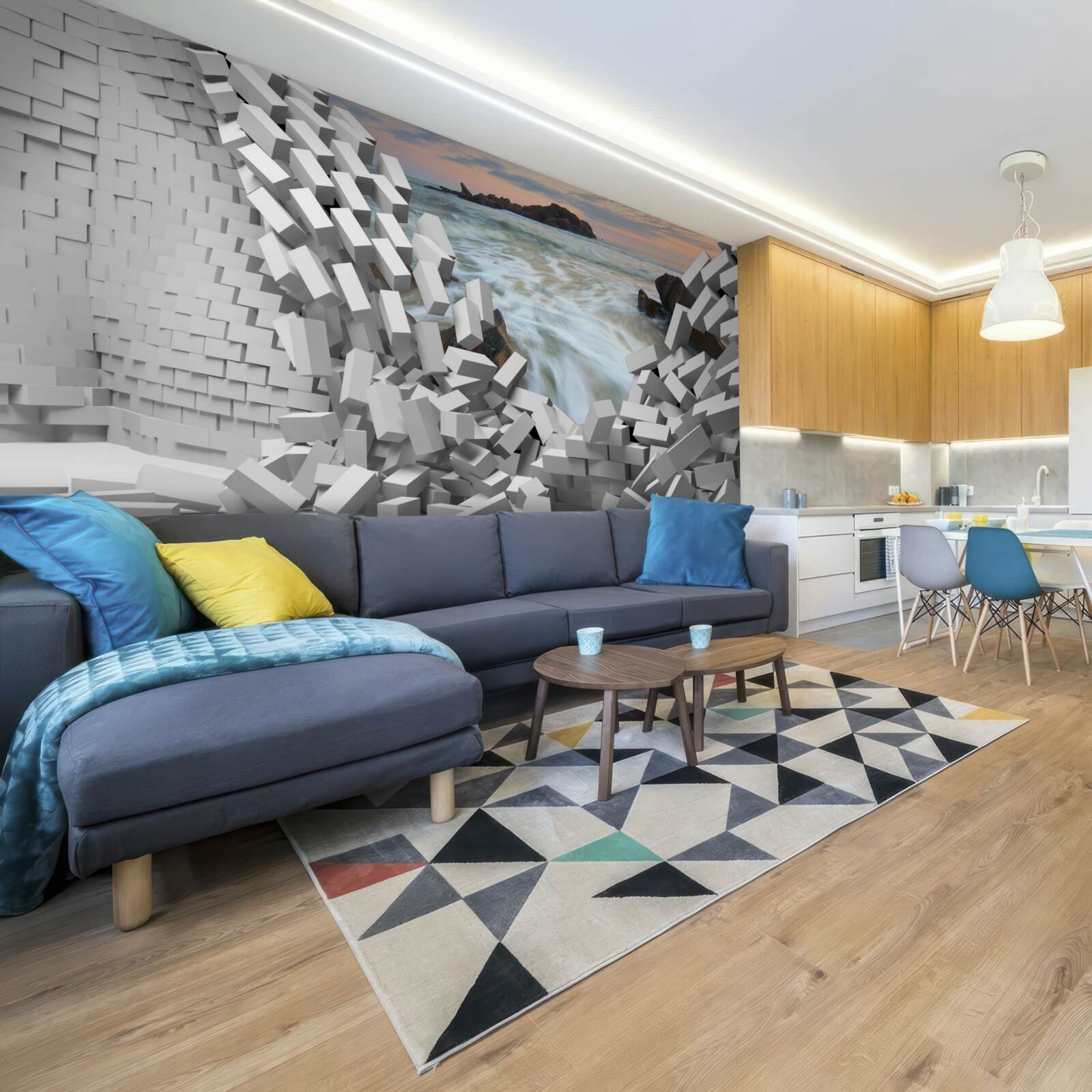 Fototapet zidul abstract este distrus de valuri