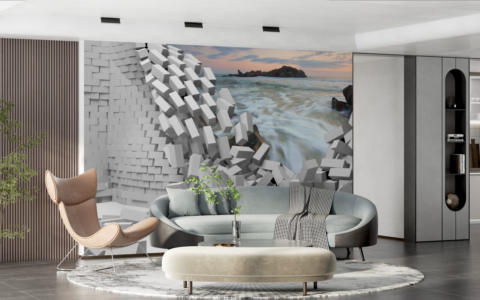 Fototapet zidul abstract este distrus de valuri