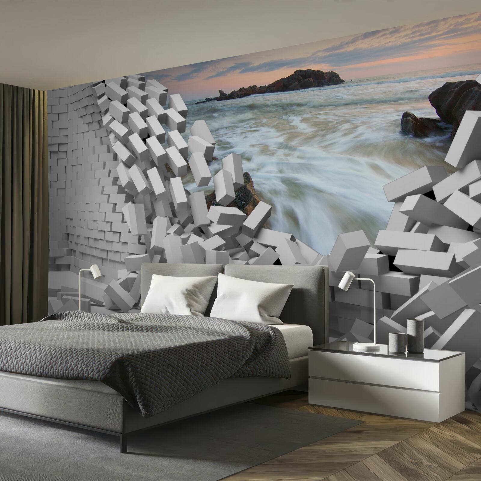 Fototapet zidul abstract este distrus de valuri