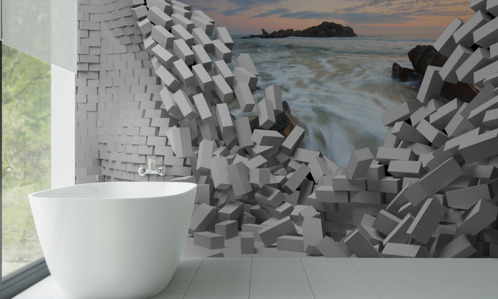 Fototapet zidul abstract este distrus de valuri