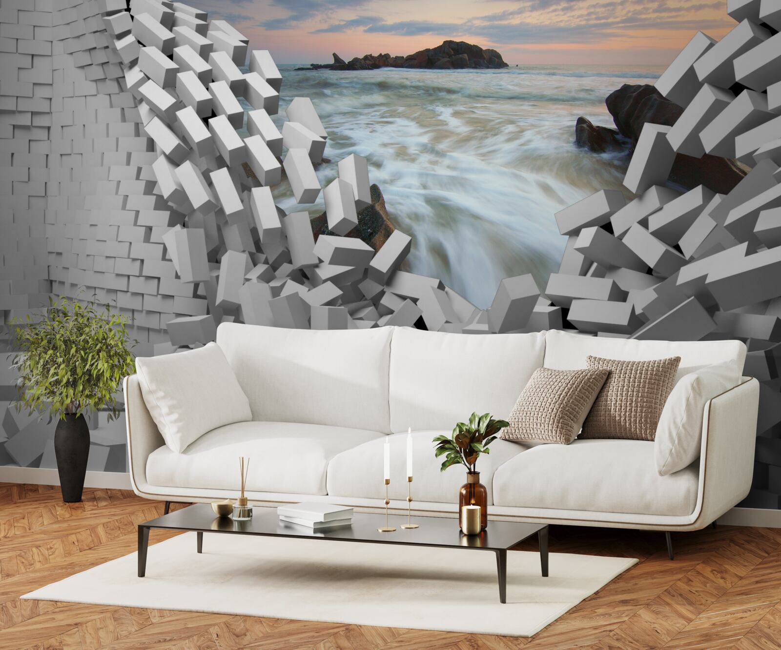 Fototapet zidul abstract este distrus de valuri