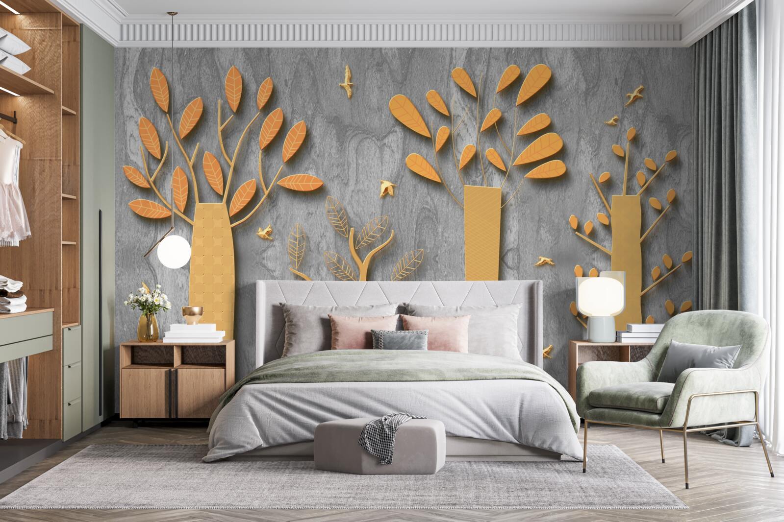 Fototapet abstracție aurie a unei păduri de toamnă