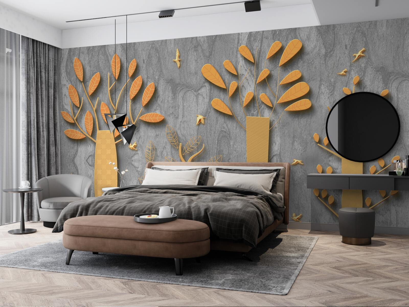 Fototapet abstracție aurie a unei păduri de toamnă