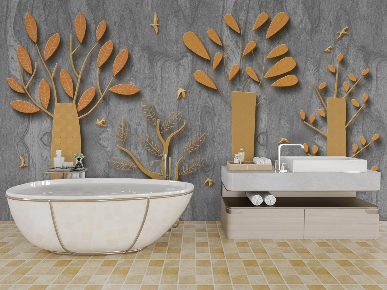 Fototapet abstracție aurie a unei păduri de toamnă