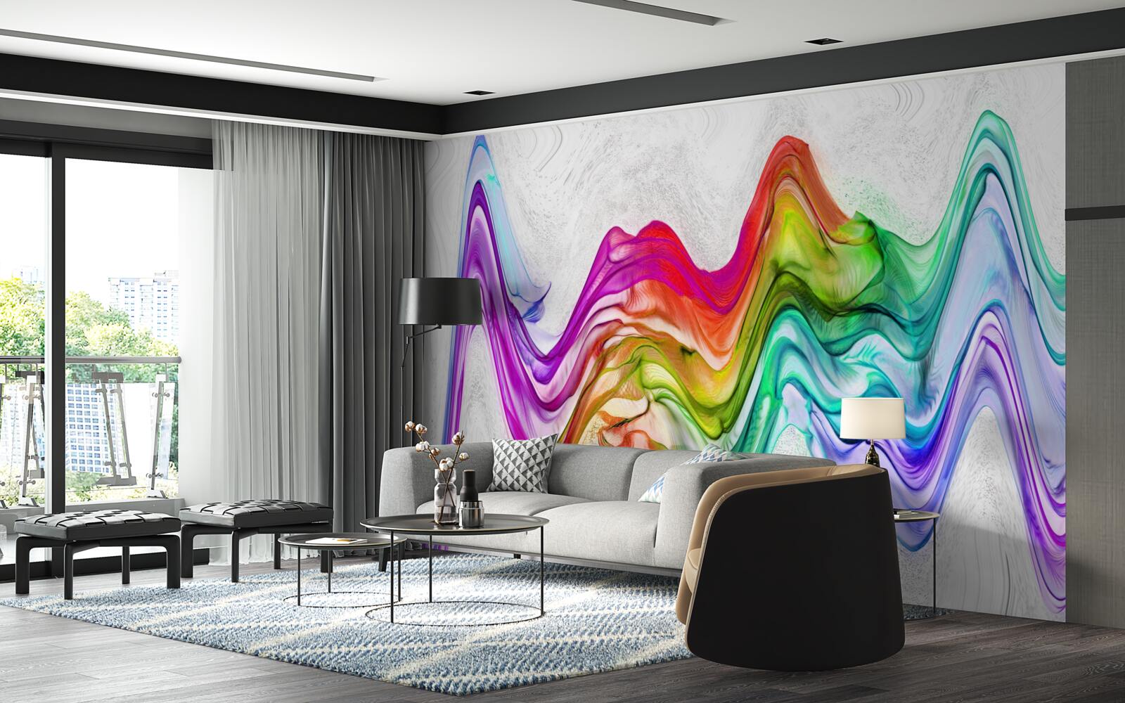 Fototapet undă sonoră combinată cu linii luminoase