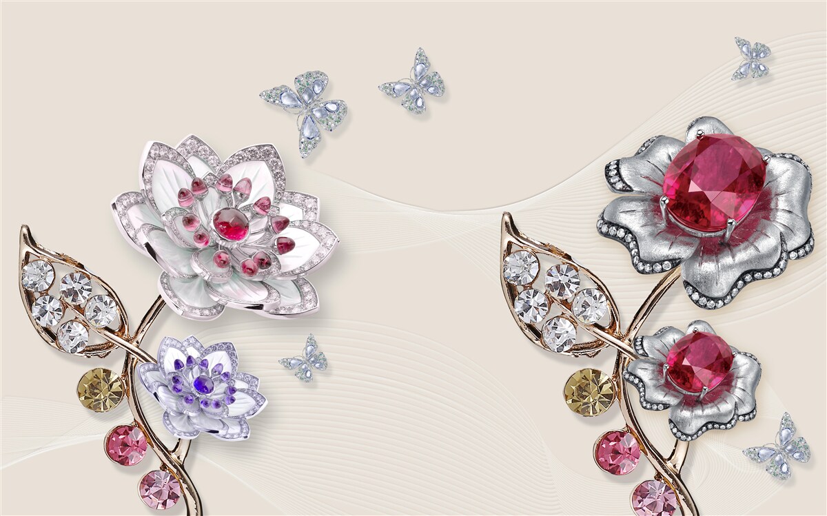 Fototapet florile de aur decorate cu pietre prețioase încântă prin frumusețea lor