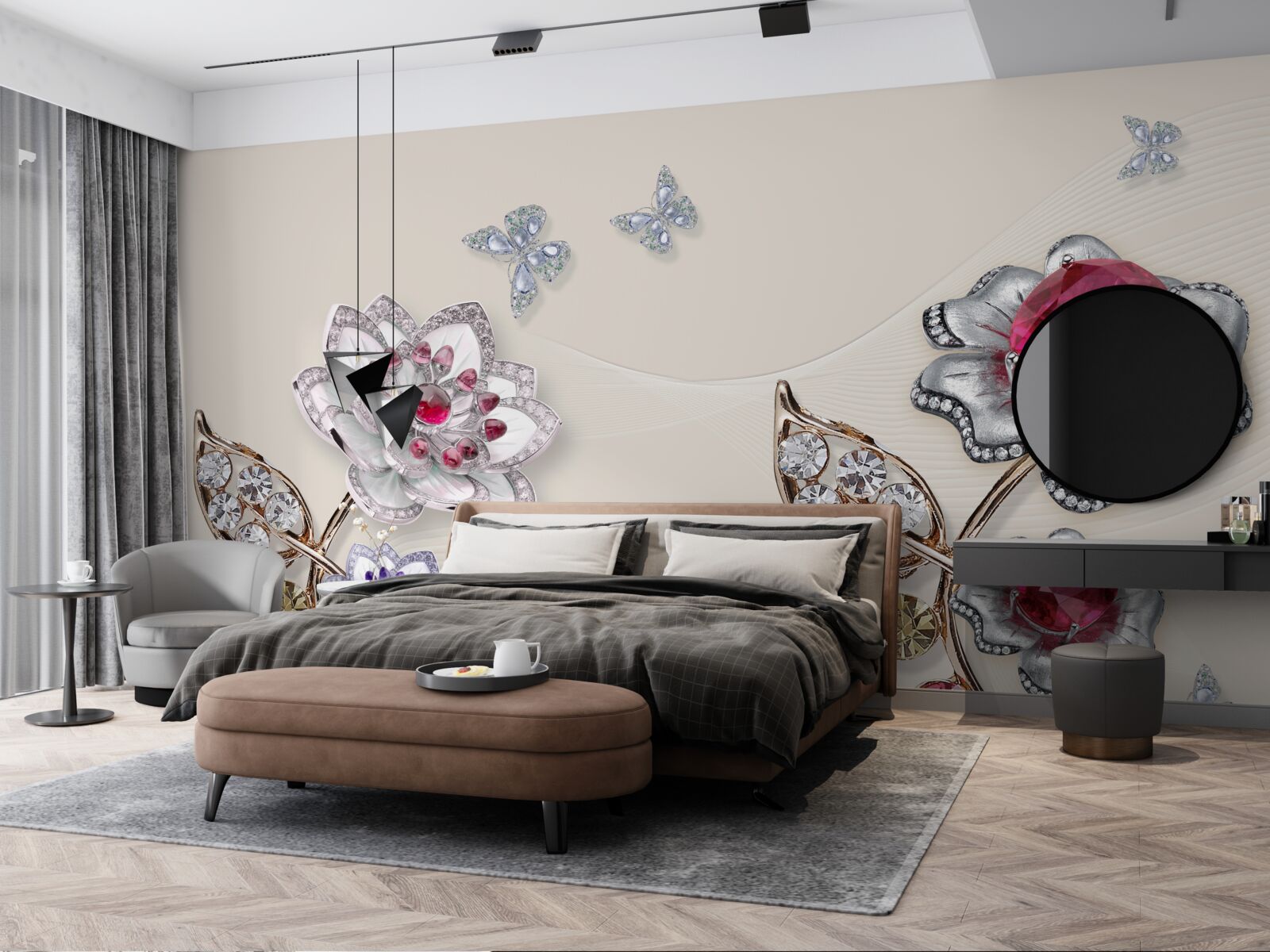 Fototapet florile de aur decorate cu pietre prețioase încântă prin frumusețea lor