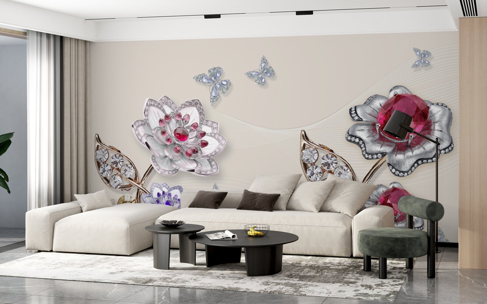 Fototapet florile de aur decorate cu pietre prețioase încântă prin frumusețea lor