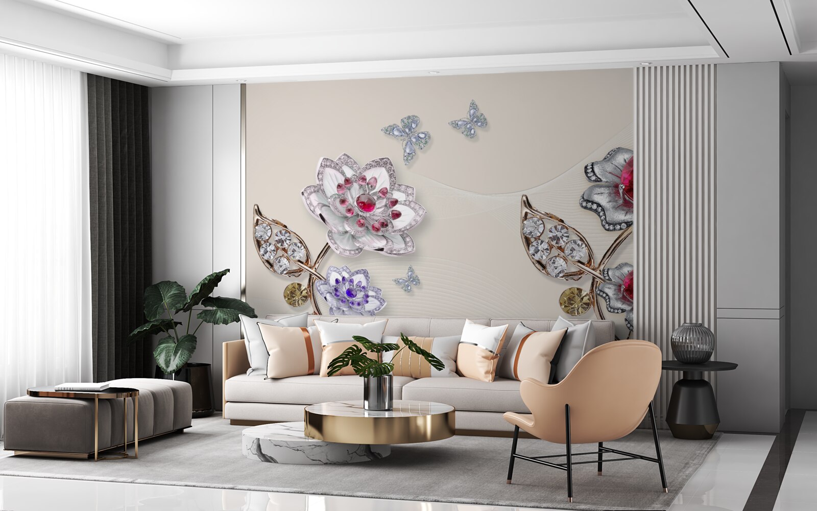 Fototapet florile de aur decorate cu pietre prețioase încântă prin frumusețea lor