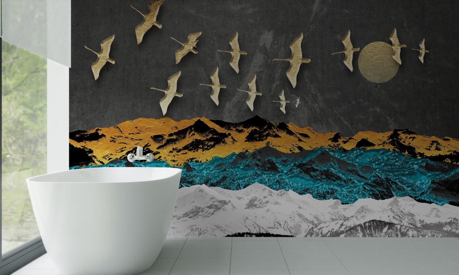 Fototapet un grup de macarale alunecă pe valuri agitate