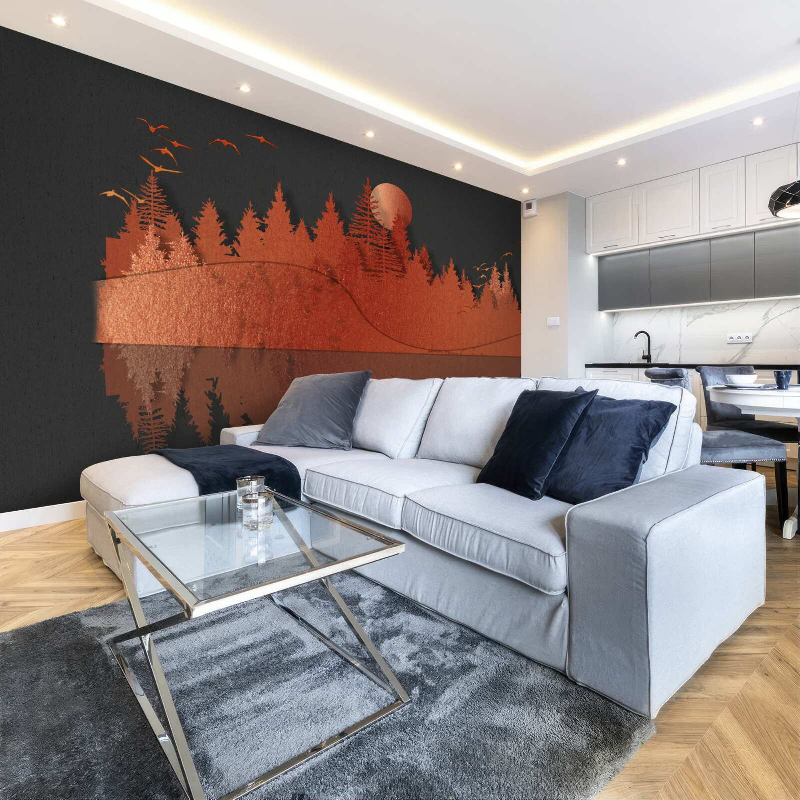 Fototapet oglinda de apă afișează pădurea roșie