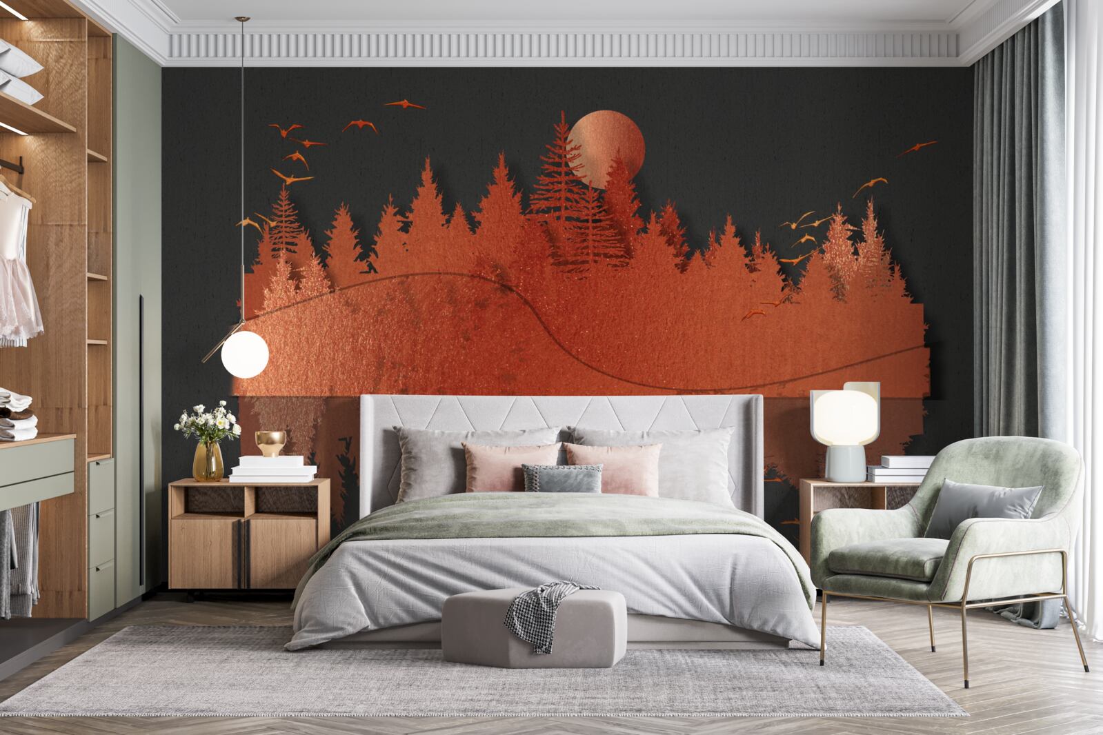 Fototapet oglinda de apă afișează pădurea roșie