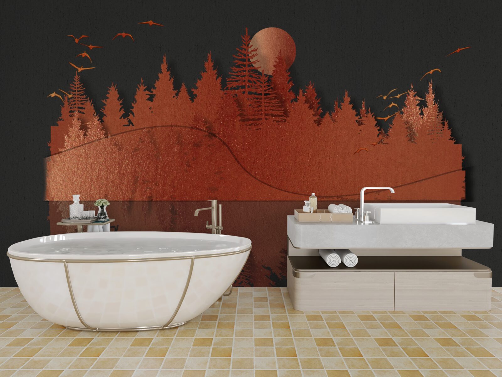 Fototapet oglinda de apă afișează pădurea roșie