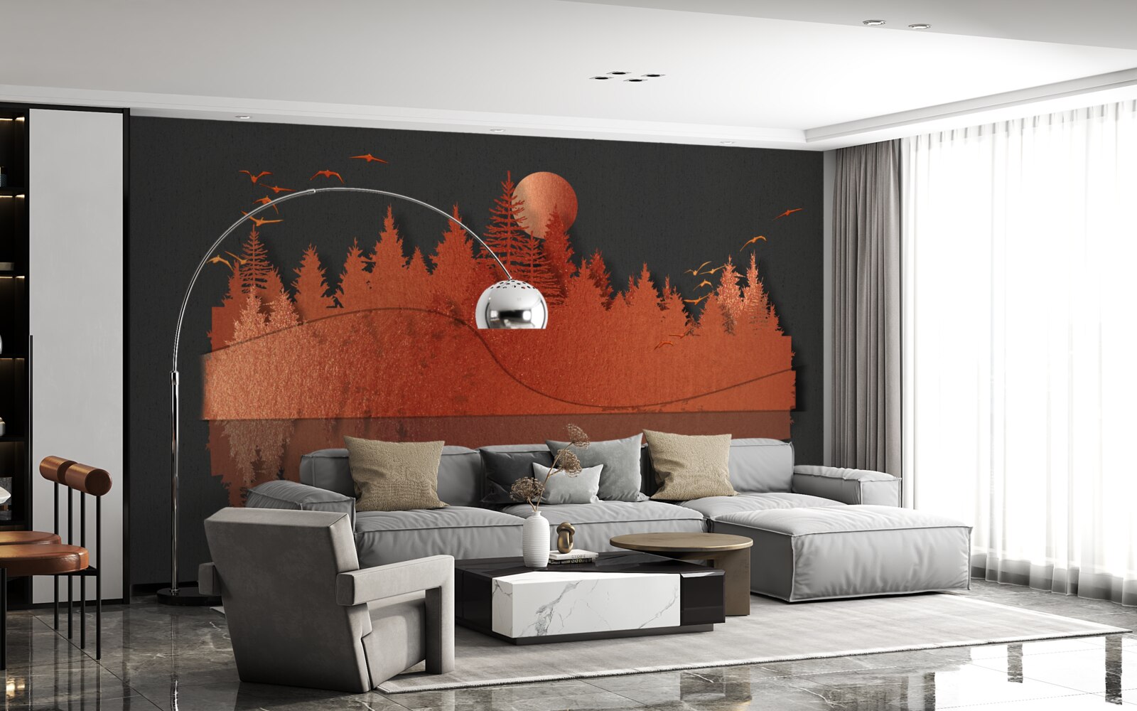 Fototapet oglinda de apă afișează pădurea roșie