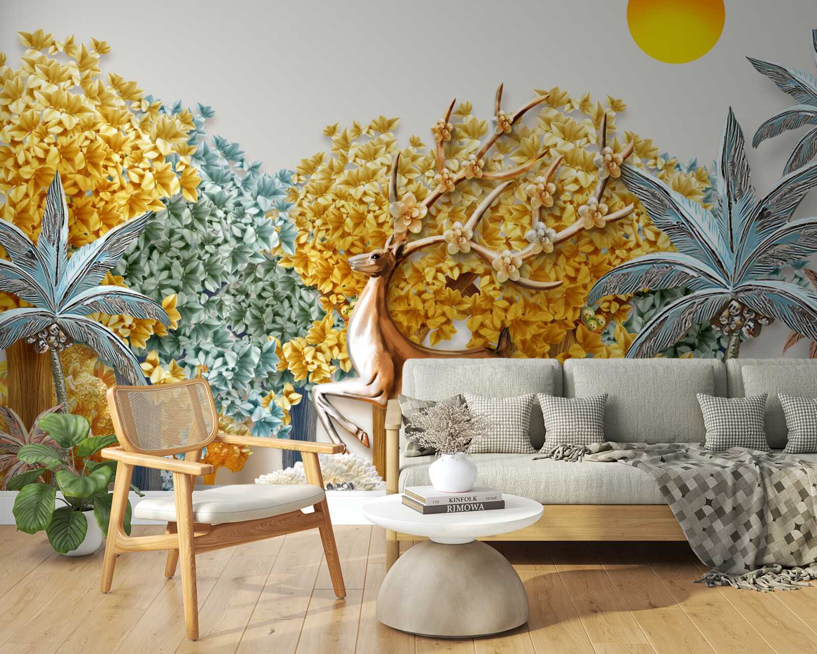 Fototapet căprioară sărind într-o pădure tropicală