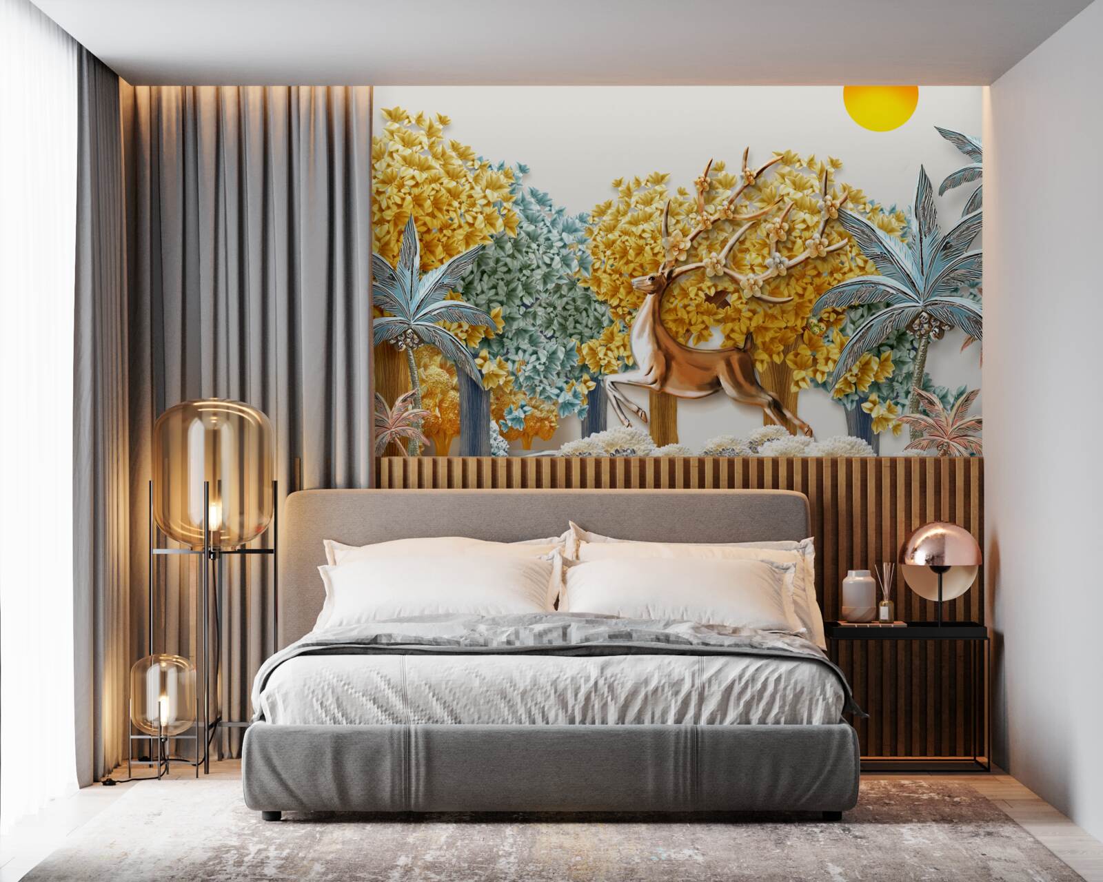 Fototapet căprioară sărind într-o pădure tropicală