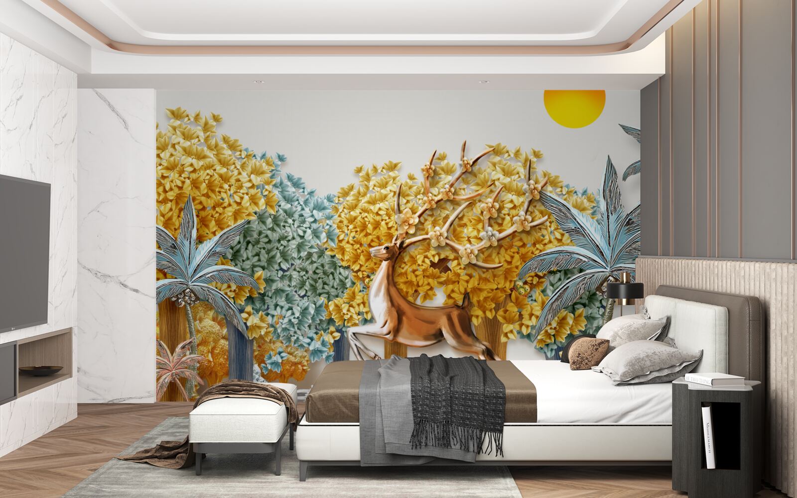 Fototapet căprioară sărind într-o pădure tropicală