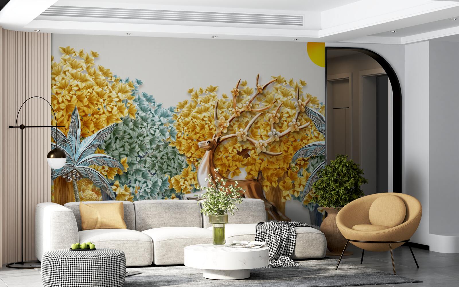 Fototapet căprioară sărind într-o pădure tropicală