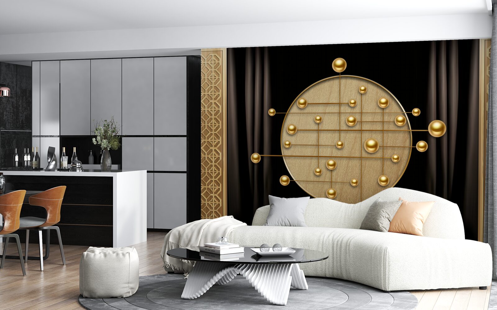 Fototapet fundal negru saturat cu aur orbital