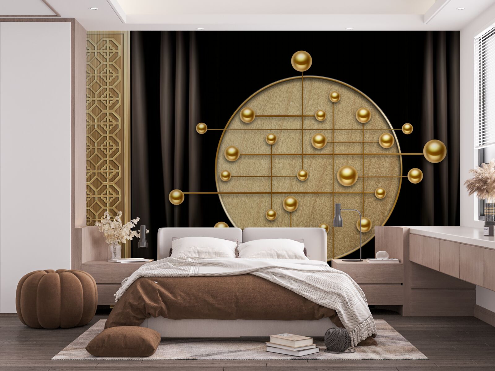 Fototapet fundal negru saturat cu aur orbital