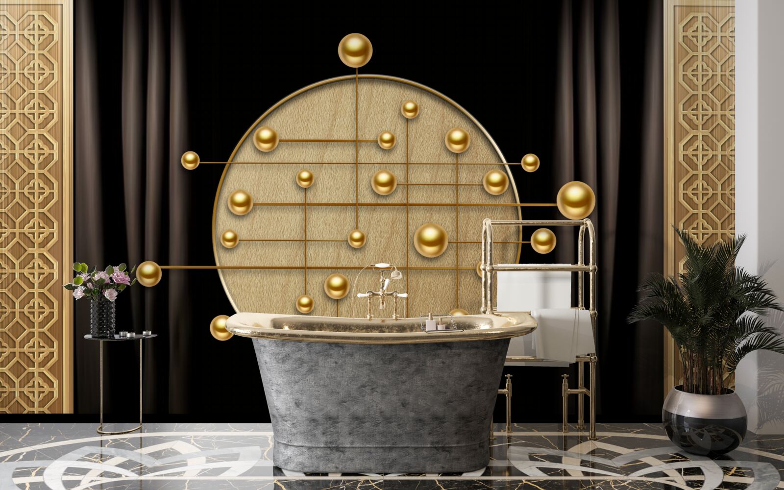 Fototapet fundal negru saturat cu aur orbital