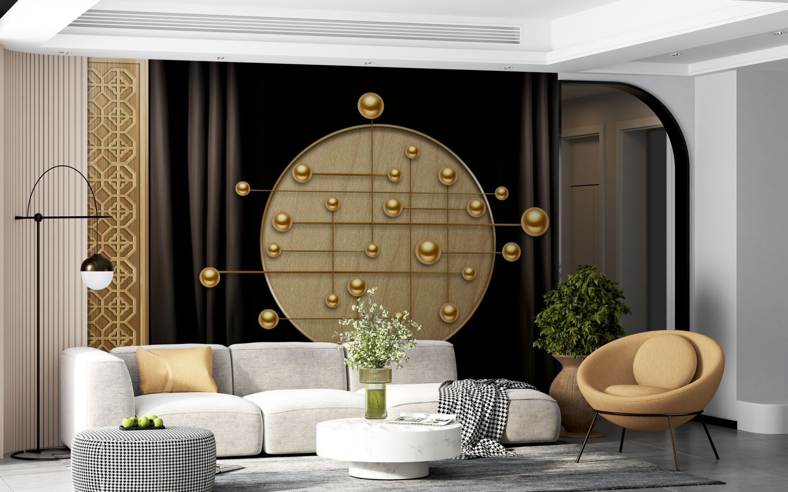 Fototapet fundal negru saturat cu aur orbital