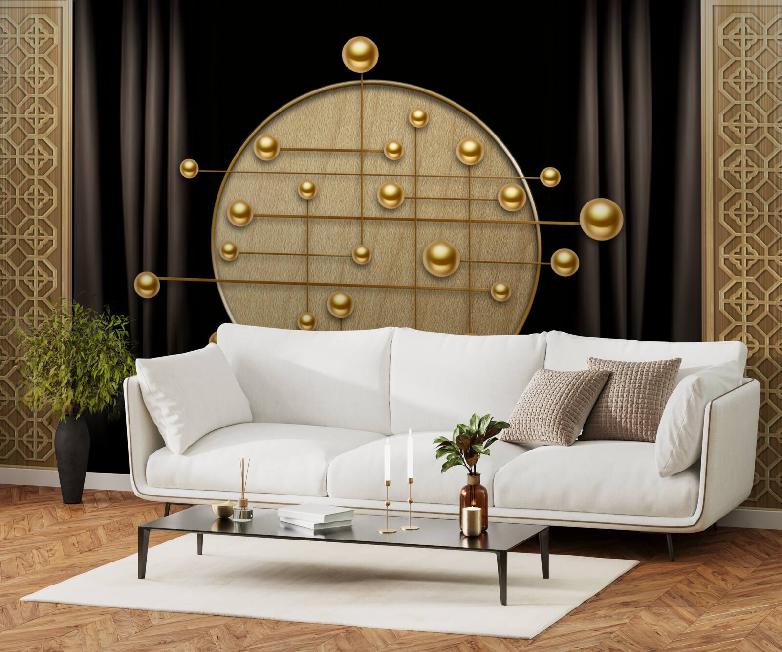 Fototapet fundal negru saturat cu aur orbital