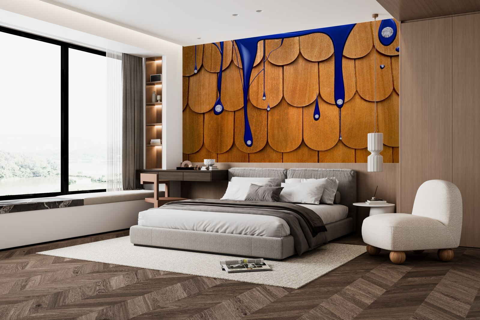 Fototapet acoperișul maro este albastru