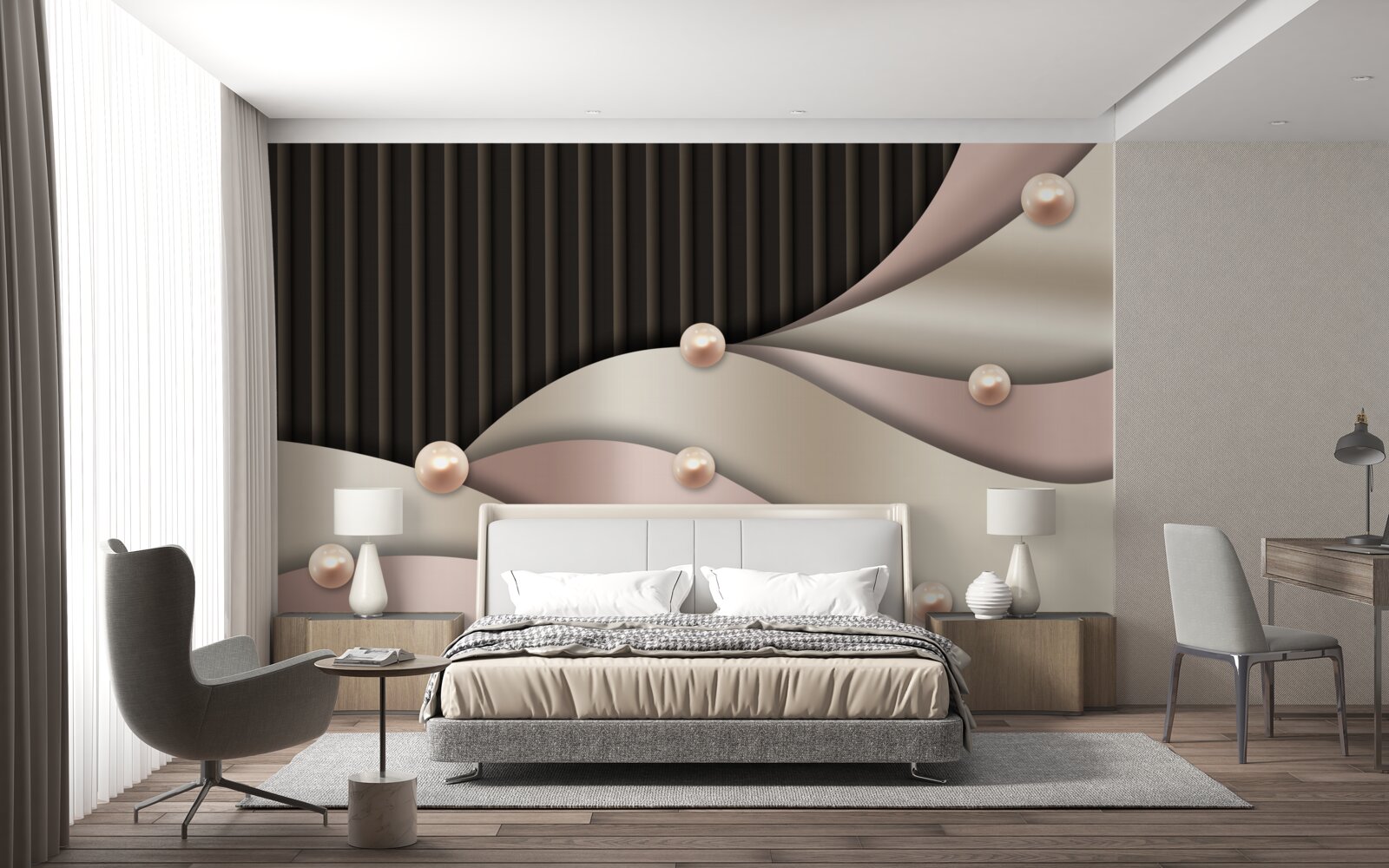 Fototapet perle aurii abstracte pe mătase