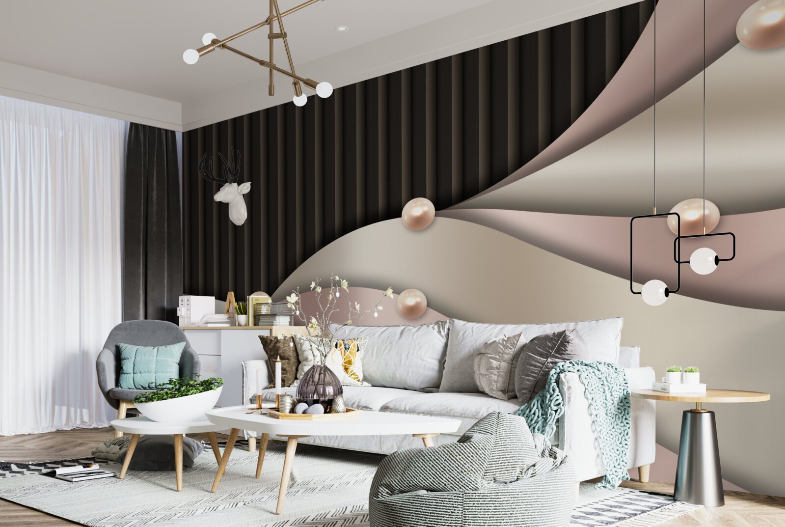 Fototapet perle aurii abstracte pe mătase