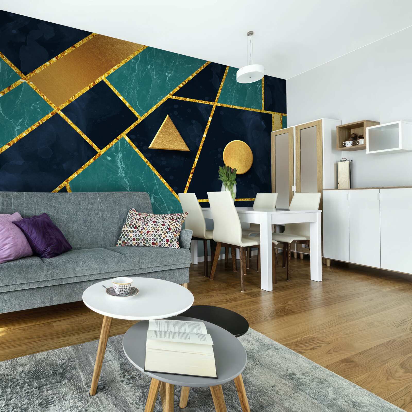 Fototapet mozaic în nuanțe de aur și smarald