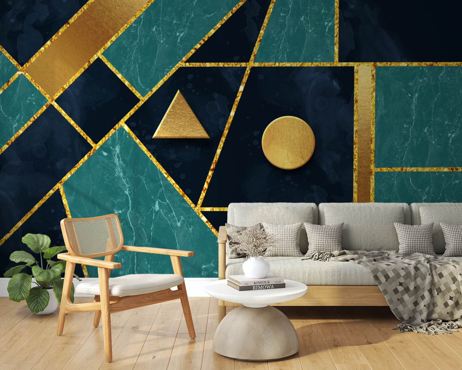 Fototapet mozaic în nuanțe de aur și smarald