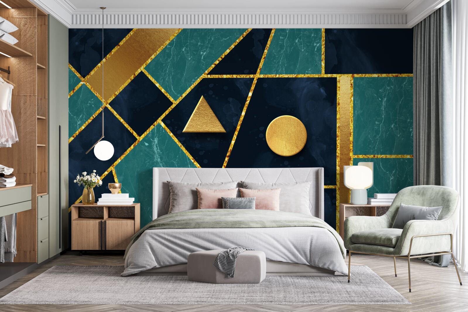 Fototapet mozaic în nuanțe de aur și smarald