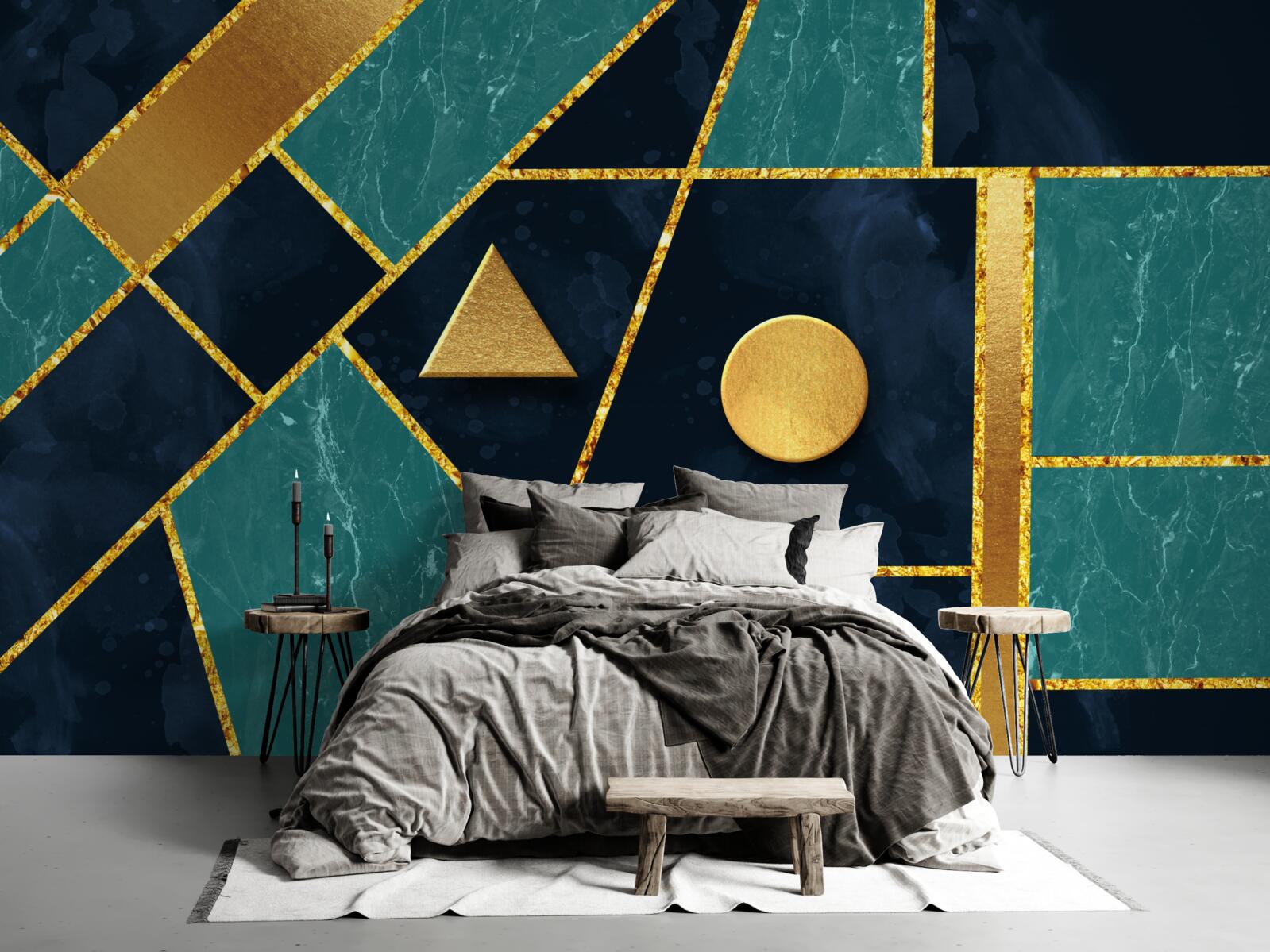 Fototapet mozaic în nuanțe de aur și smarald