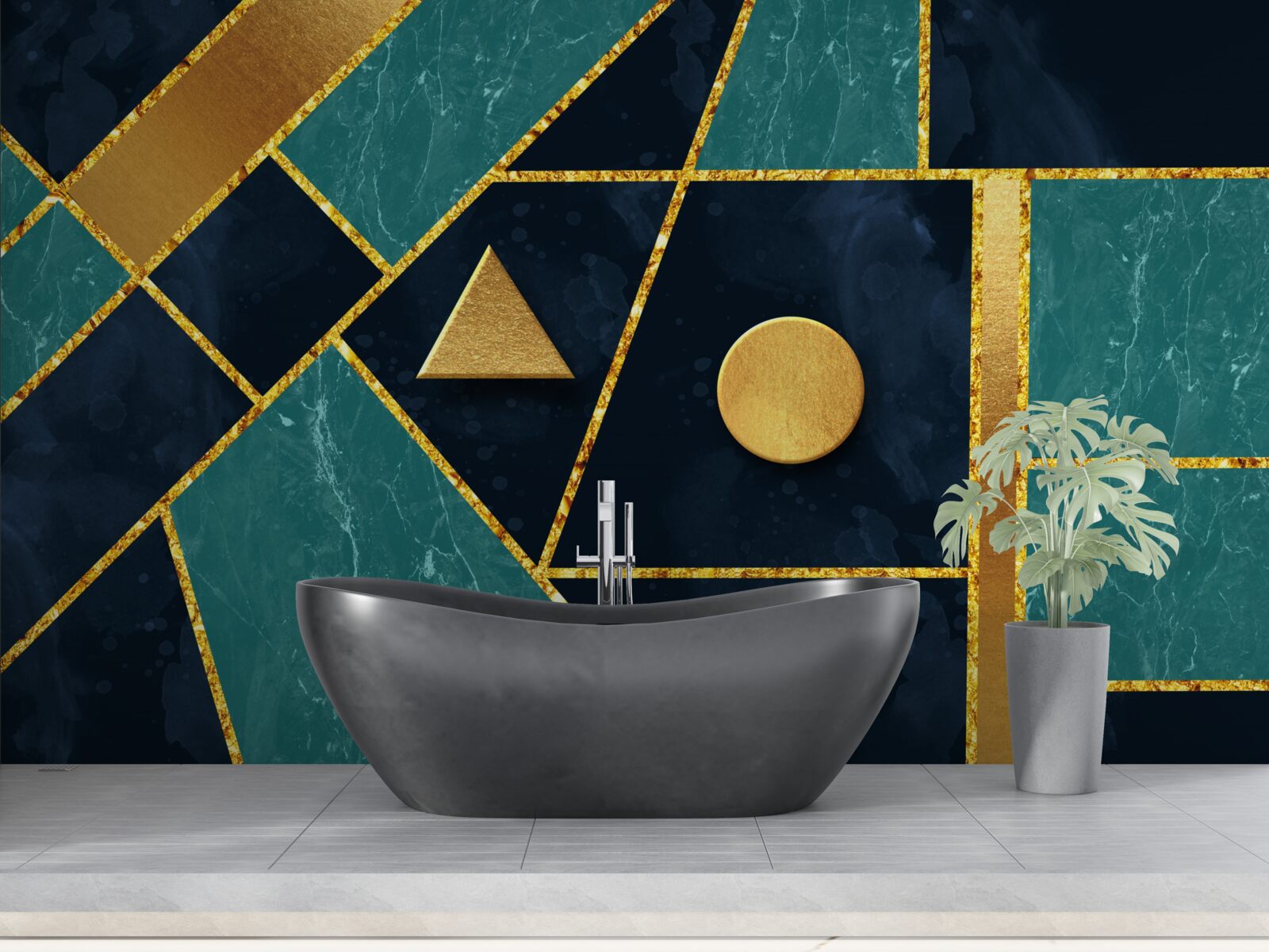 Fototapet mozaic în nuanțe de aur și smarald