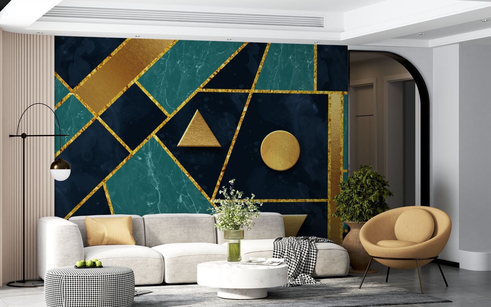 Fototapet mozaic în nuanțe de aur și smarald