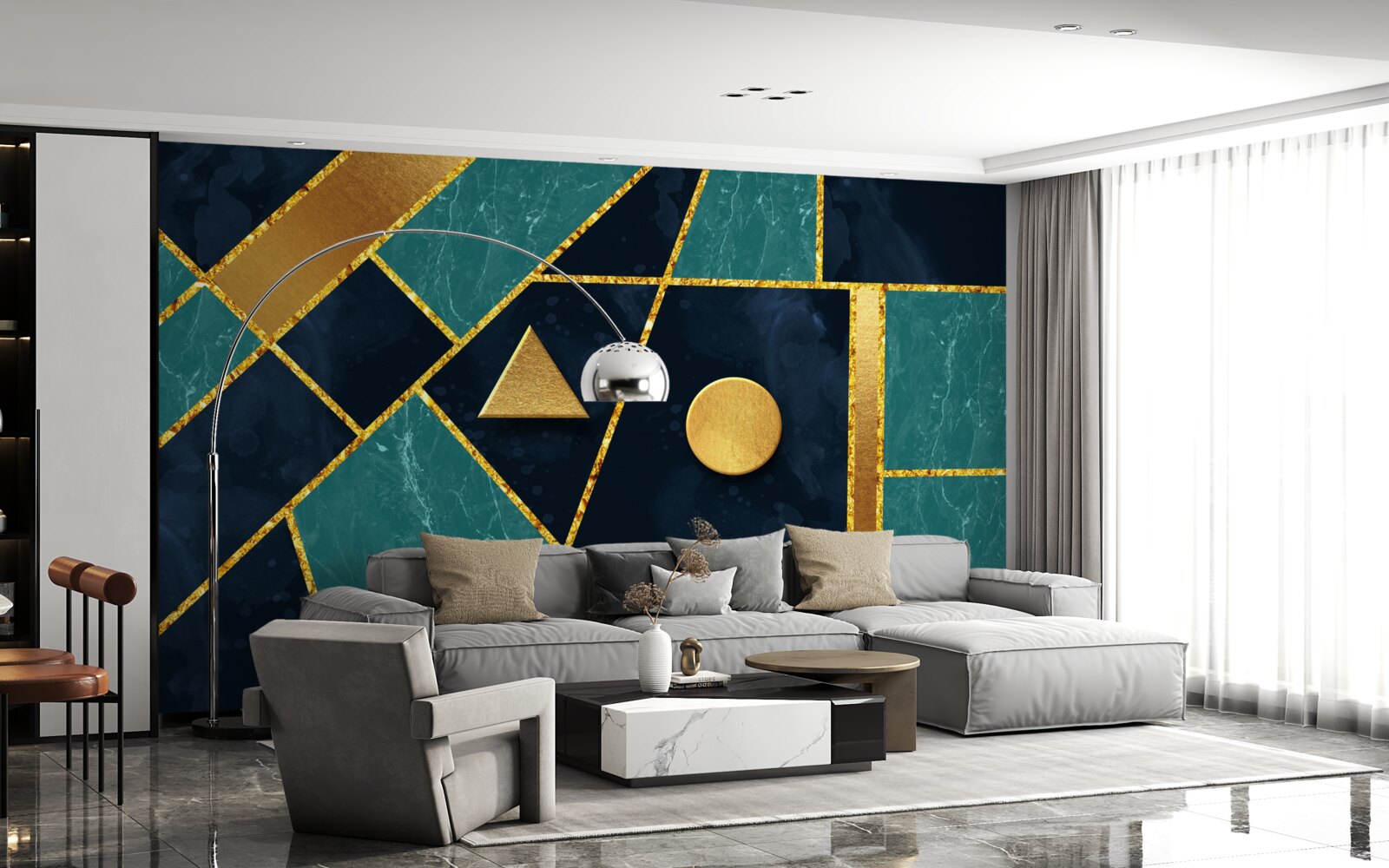 Fototapet mozaic în nuanțe de aur și smarald