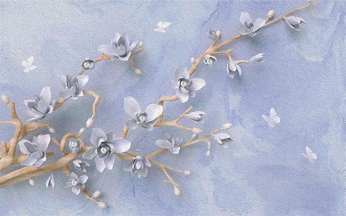 Fototapet ramură cu flori albe