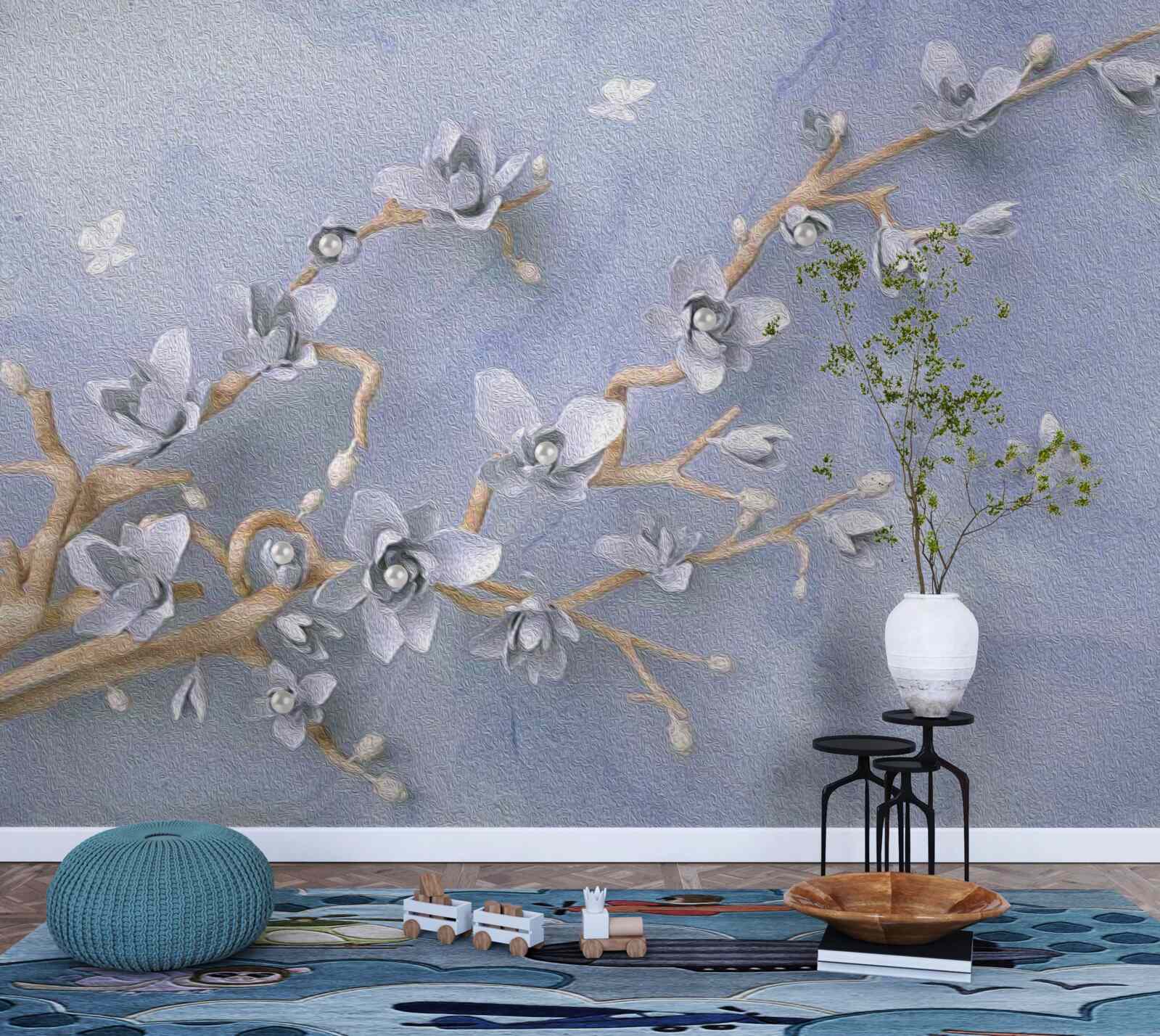 Fototapet ramură cu flori albe