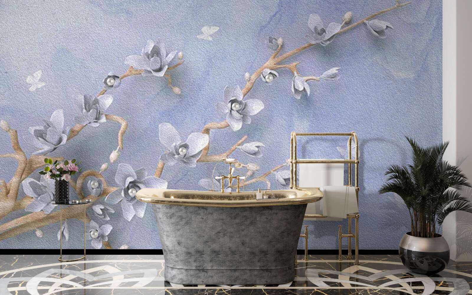 Fototapet ramură cu flori albe