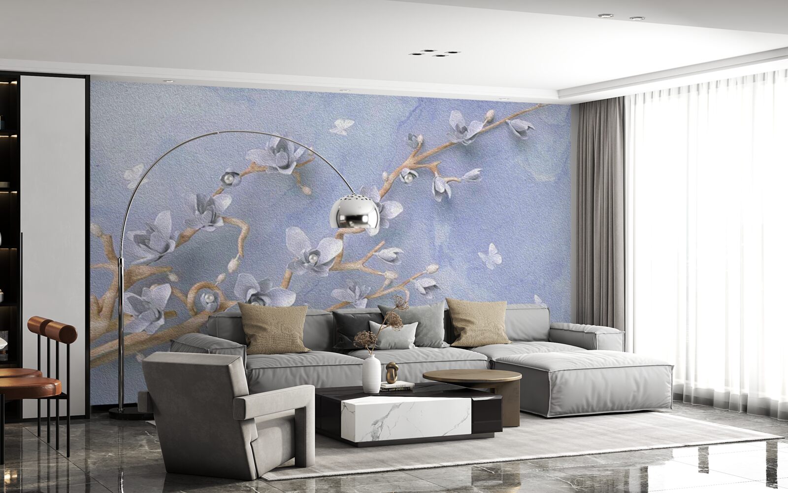 Fototapet ramură cu flori albe