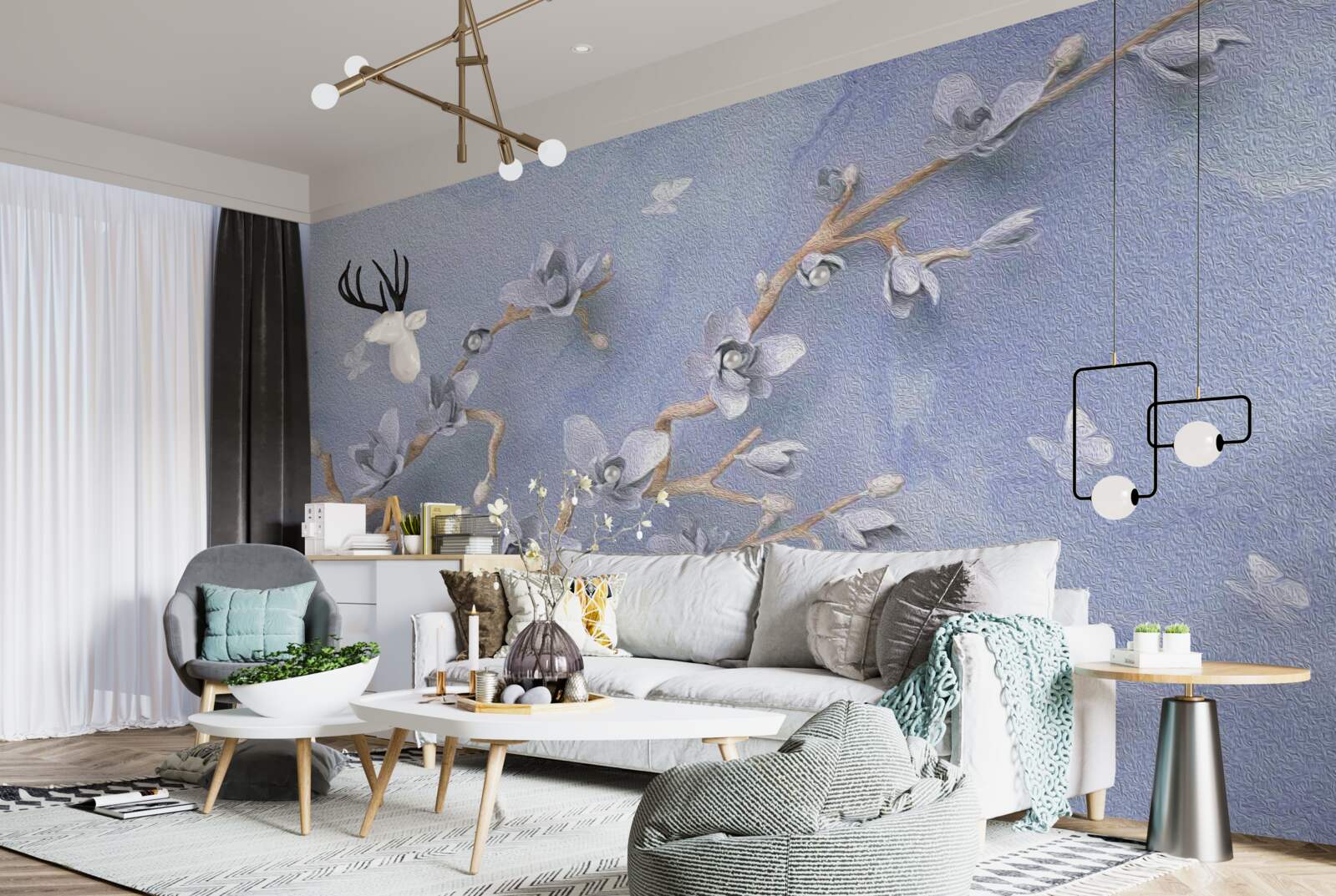 Fototapet ramură cu flori albe