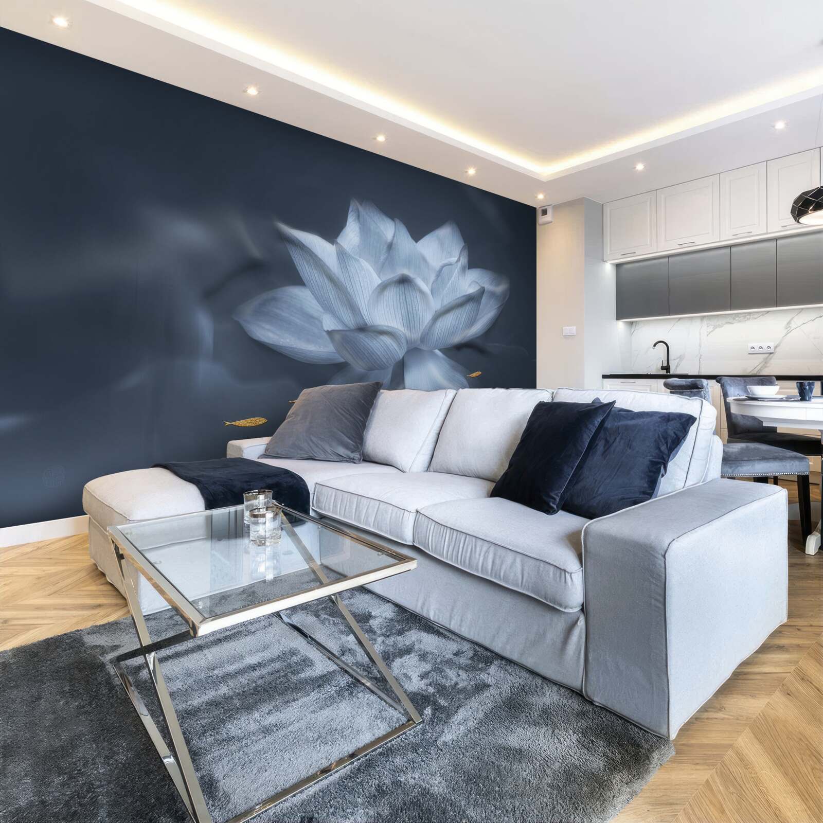 Fototapet peștișor auriu și lotus alb