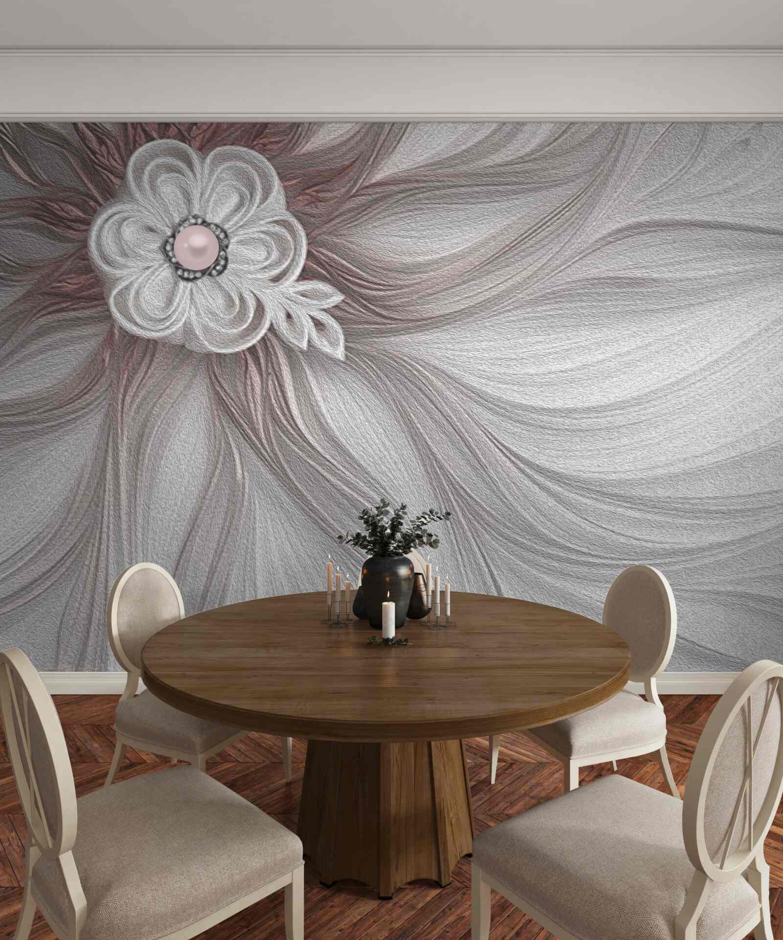 Fototapet Centrul florii albe este decorat cu perle