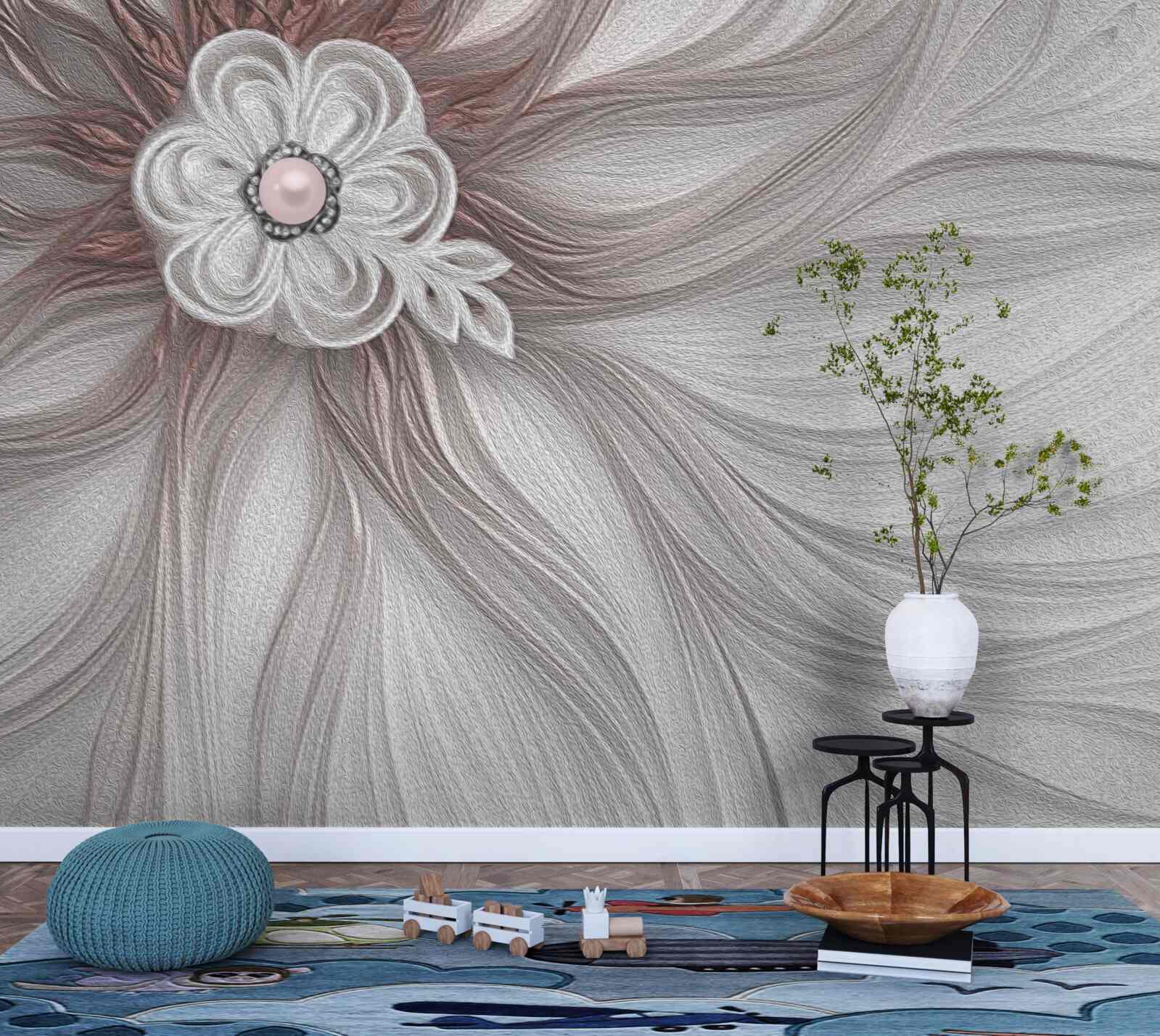 Fototapet Centrul florii albe este decorat cu perle